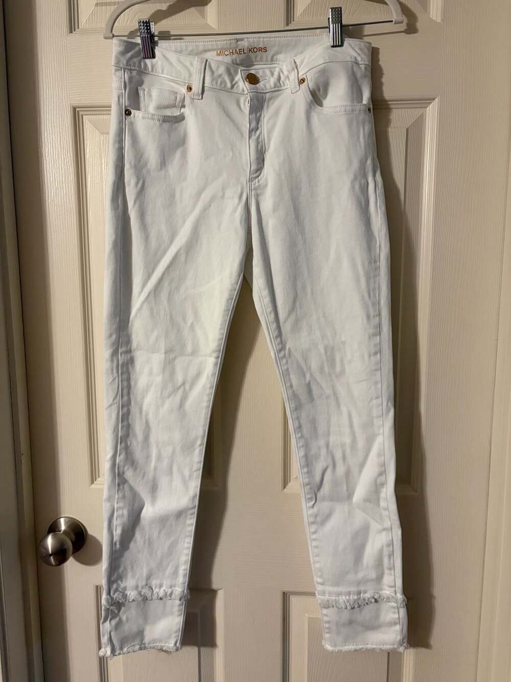 Michael Kors Izzy Skinny White Frayed Hem Jeans Size 8